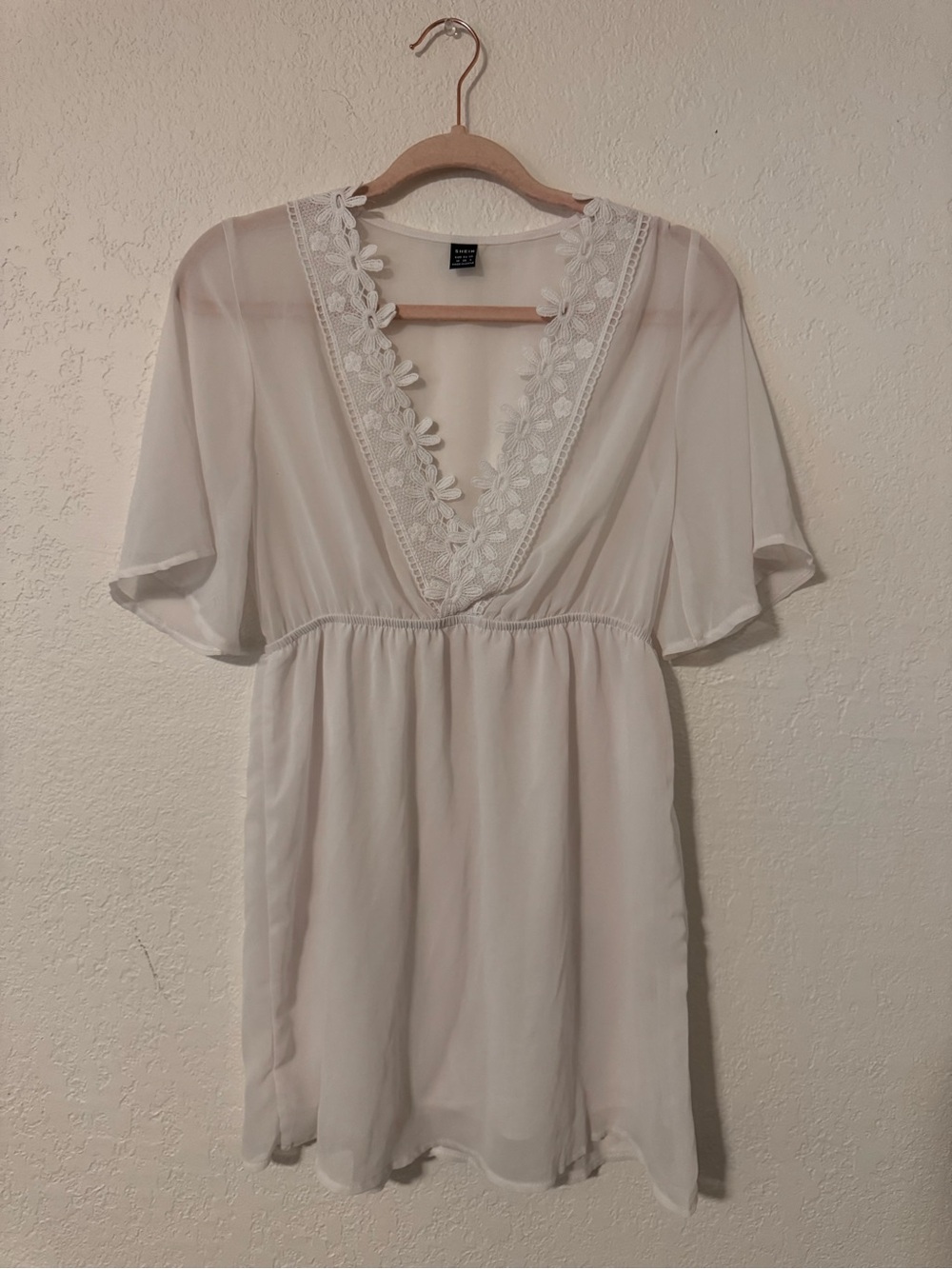 SHEIN White Sheer Floral Lace V-Neck Swim Coverup